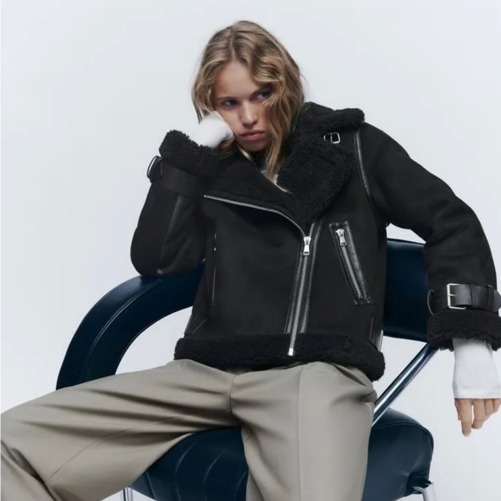 Zara black suede motor jacket
